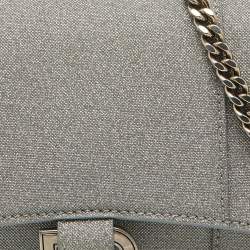 Pre Owned Balenciaga Grey Glitter Fabric XS Hourglass Wallet on Chain