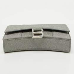 Pre Owned Balenciaga Grey Glitter Fabric XS Hourglass Wallet on Chain