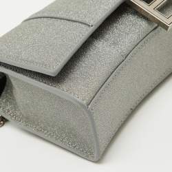 Pre Owned Balenciaga Grey Glitter Fabric XS Hourglass Wallet on Chain