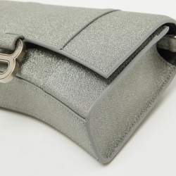 Pre Owned Balenciaga Grey Glitter Fabric XS Hourglass Wallet on Chain