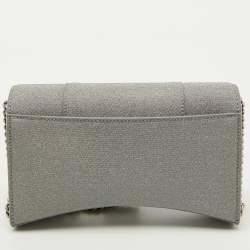 Pre Owned Balenciaga Grey Glitter Fabric XS Hourglass Wallet on Chain