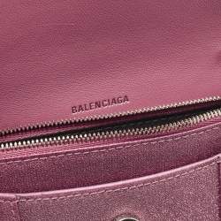 Balenciaga Pink Glitter Leather XS Hourglass Wallet on Chain