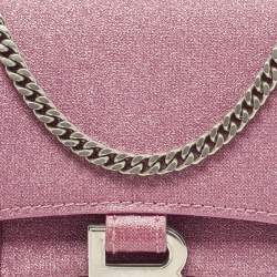Balenciaga Pink Glitter Leather XS Hourglass Wallet on Chain