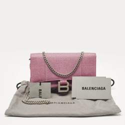 Balenciaga Pink Glitter Leather XS Hourglass Wallet on Chain