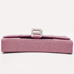 Balenciaga Pink Glitter Leather XS Hourglass Wallet on Chain