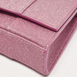 Balenciaga Pink Glitter Leather XS Hourglass Wallet on Chain