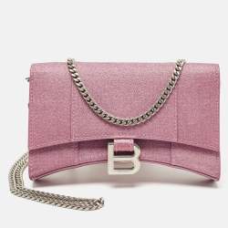 Balenciaga Pink Glitter Leather XS Hourglass Wallet on Chain