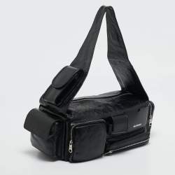 Pre Owned Balenciaga Black Glossy Leather Superbusy Sling Bag