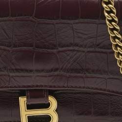Balenciaga Dark Red Croc Embossed Leather XS Crush Chain Shoulder Bag