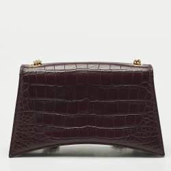Balenciaga Dark Red Croc Embossed Leather XS Crush Chain Shoulder Bag