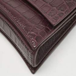 Balenciaga Dark Red Croc Embossed Leather XS Crush Chain Shoulder Bag