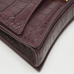 Balenciaga Dark Red Croc Embossed Leather XS Crush Chain Shoulder Bag