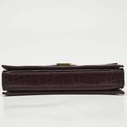 Balenciaga Dark Red Croc Embossed Leather XS Crush Chain Shoulder Bag