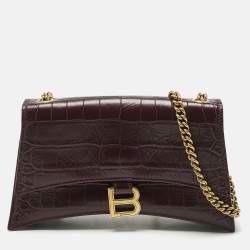 Balenciaga Dark Red Croc Embossed Leather XS Crush Chain Shoulder Bag