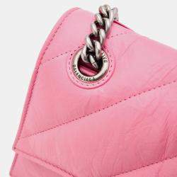 Pre Owned Balenciaga Crush Pink Leather Shoulder Bag