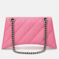 Pre Owned Balenciaga Crush Pink Leather Shoulder Bag