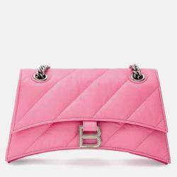 Pre Owned Balenciaga Crush Pink Leather Shoulder Bag