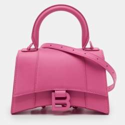 Pre Owned Balenciaga Pink Leather XS Hourglass Top Handle Bag