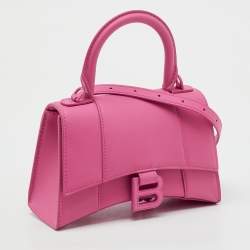 Pre Owned Balenciaga Pink Leather XS Hourglass Top Handle Bag