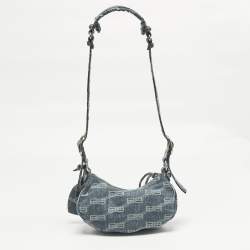 Pre Owned Balenciaga Blue BB Monogram Denim XS Le Cagole Shoulder Bag