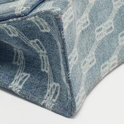 Pre Owned Balenciaga Blue BB Monogram Denim Small Hourglass Top Handle Bag