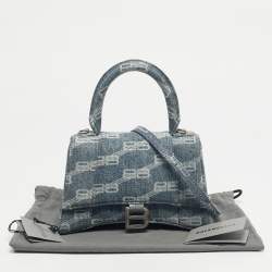 Pre Owned Balenciaga Blue BB Monogram Denim Small Hourglass Top Handle Bag