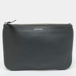 Pre Owned Balenciaga Everyday Grey Leather Zip Pouch 