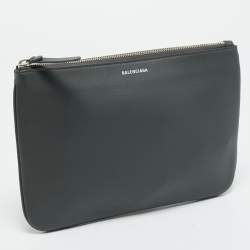Pre Owned Balenciaga Everyday Grey Leather Zip Pouch 
