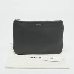 Pre Owned Balenciaga Everyday Grey Leather Zip Pouch 