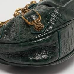 Pre Owned Balenciaga Le Cagole Chain Mini Green Croc Embossed Leather Crossbody Bag