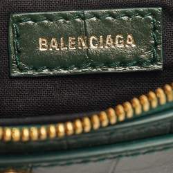 Pre Owned Balenciaga Le Cagole Chain Mini Green Croc Embossed Leather Crossbody Bag