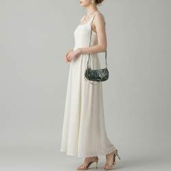 Pre Owned Balenciaga Le Cagole Chain Mini Green Croc Embossed Leather Crossbody Bag