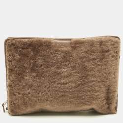 Pre Owned Balenciaga Bazar Brown Shearling Fur and Leather Pouch