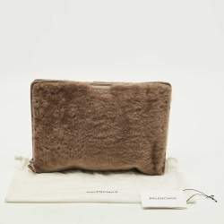 Pre Owned Balenciaga Bazar Brown Shearling Fur and Leather Pouch
