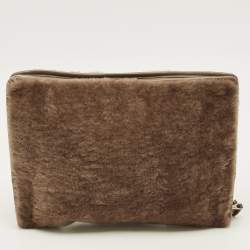 Pre Owned Balenciaga Bazar Brown Shearling Fur and Leather Pouch