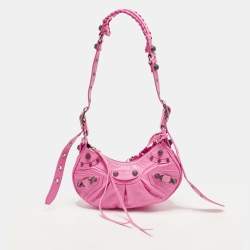 Pre Owned Balenciaga Le Cagole XS Neon Pink Leather Shoulder Bag
