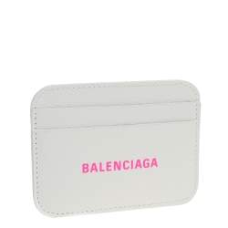 Pre Owned Balenciaga White Leather Logo Card Holder