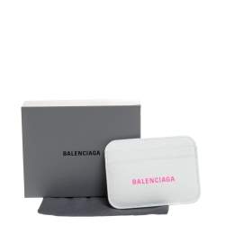 Pre Owned Balenciaga White Leather Logo Card Holder