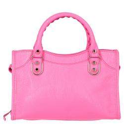 Pre Owned Balenciaga Pink Motocross Classic Mini Leather City Tote Bag