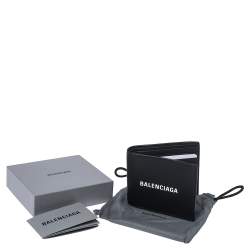 Pre Owned Balenciaga Black Leather Logo Bifold Wallet