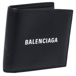 Pre Owned Balenciaga Black Leather Logo Bifold Wallet