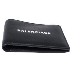 Pre Owned Balenciaga Black Leather Logo Bifold Wallet