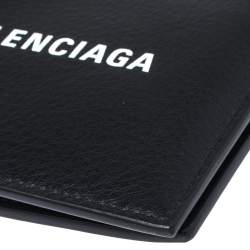 Pre Owned Balenciaga Black Leather Logo Bifold Wallet