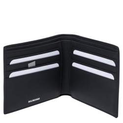 Pre Owned Balenciaga Black Leather Logo Bifold Wallet