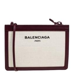 Pre Owned Balenciaga Maroon/Beige Canvas and Leather AJ Clutch