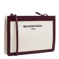 Pre Owned Balenciaga Maroon/Beige Canvas and Leather AJ Clutch