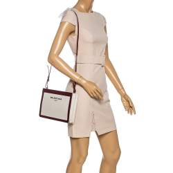 Pre Owned Balenciaga Maroon/Beige Canvas and Leather AJ Clutch