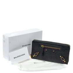 Pre Owned Balenciaga Grey Leather Motocross Classic Zip Continental Wallet