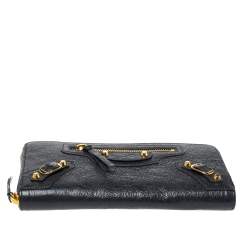 Pre Owned Balenciaga Grey Leather Motocross Classic Zip Continental Wallet
