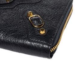 Pre Owned Balenciaga Grey Leather Motocross Classic Zip Continental Wallet
